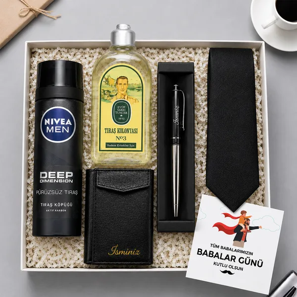 Eyüp Sabri Tuncer Tıraş Kolonyası & Roller Kalem & Kravat & Kartlık & Nivea Tıraş Köpüğü Hediye Seti