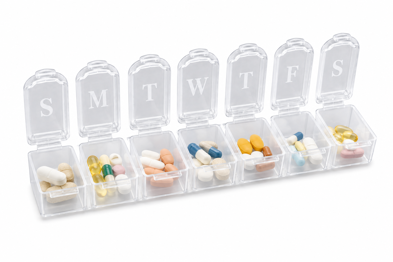 Clear 7-Day Pill Organizer Box — detail