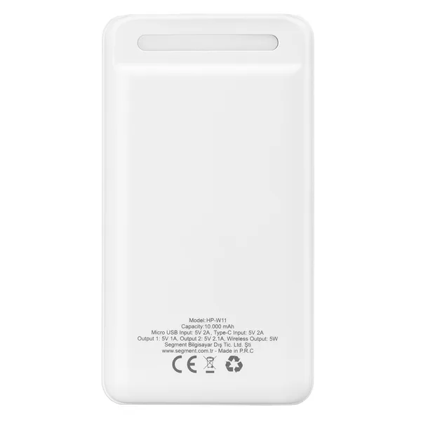 Hytech HP-W11 10000mAh Kablosuz Powerbank 2 Usb Port Beyaz Taşınabilir Pil Şarj Cihazı — detay