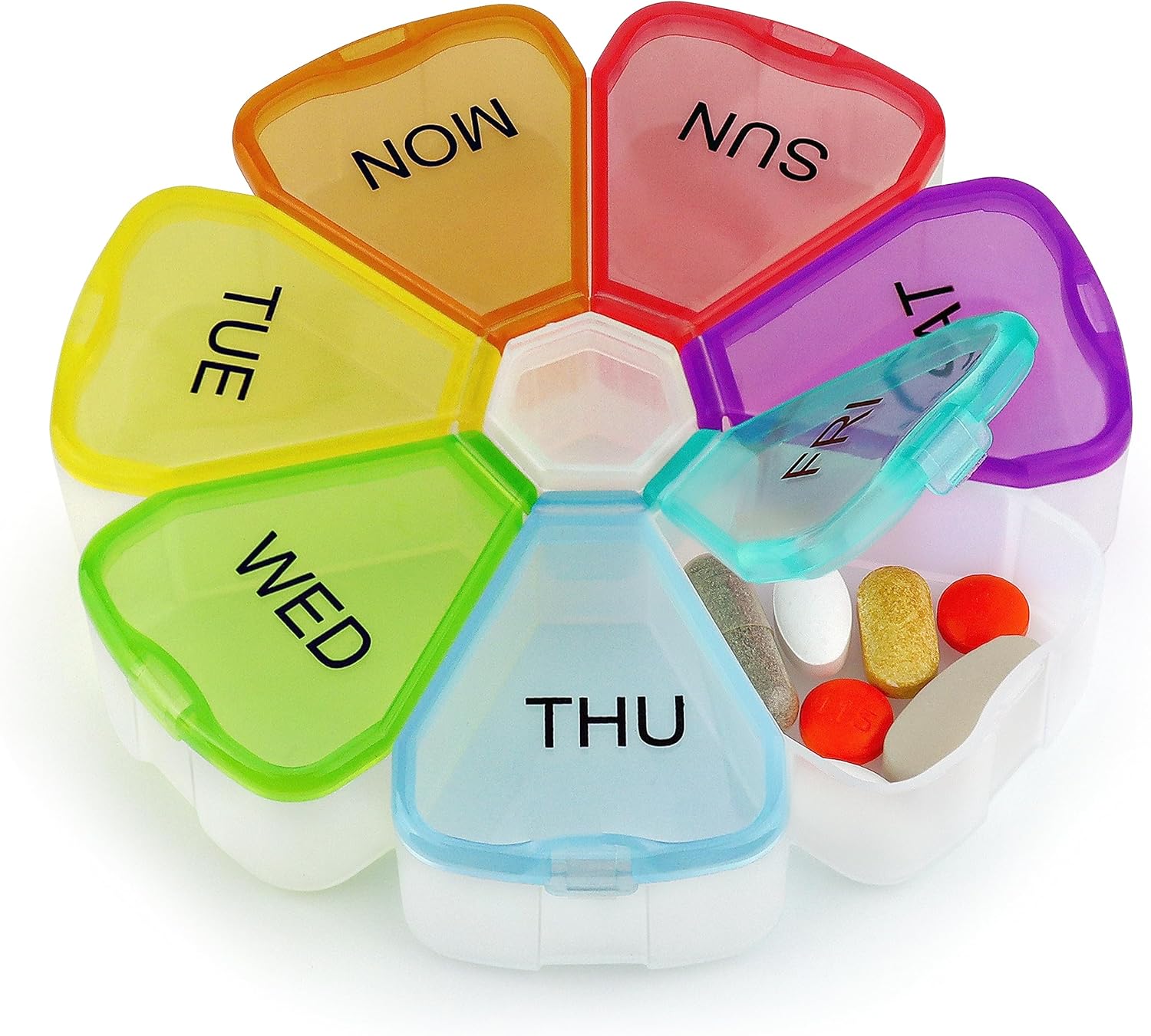 Rainbow Pattern Weekly Pill Organizer — detail
