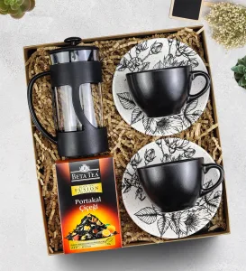 2'li Fincan & French Press & Beta Tea Bitki Çayı Hediye Seti
