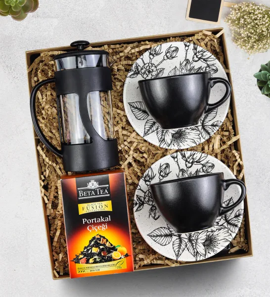 2'li Fincan & French Press & Beta Tea Bitki Çayı Hediye Seti