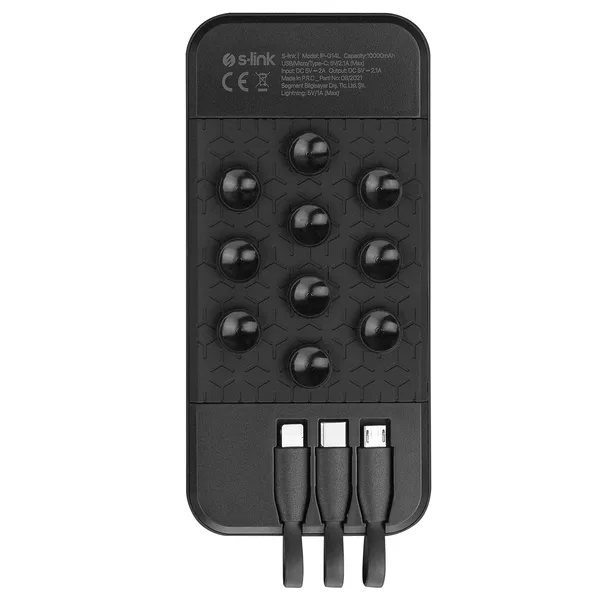 S-link IP-G14L 10000mAh Hidden LED Suction Cup + Stand Black Internal Wired Portable Battery Charger Powerbank — detail