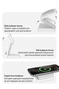 Woyax Wireless QI2 Kablosuz Şarj Standı Katlanabilir Apple iPhone-Watch-AirPods Uyumlu 15W Hızlı Telefon Kulaklık Saat