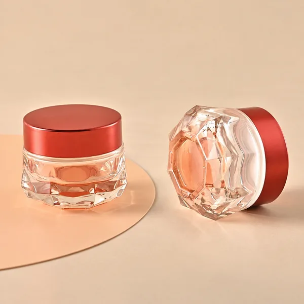 Kırmızı Kapaklı Fasetli Cam Krem Kavanozu – 30 g (detay)