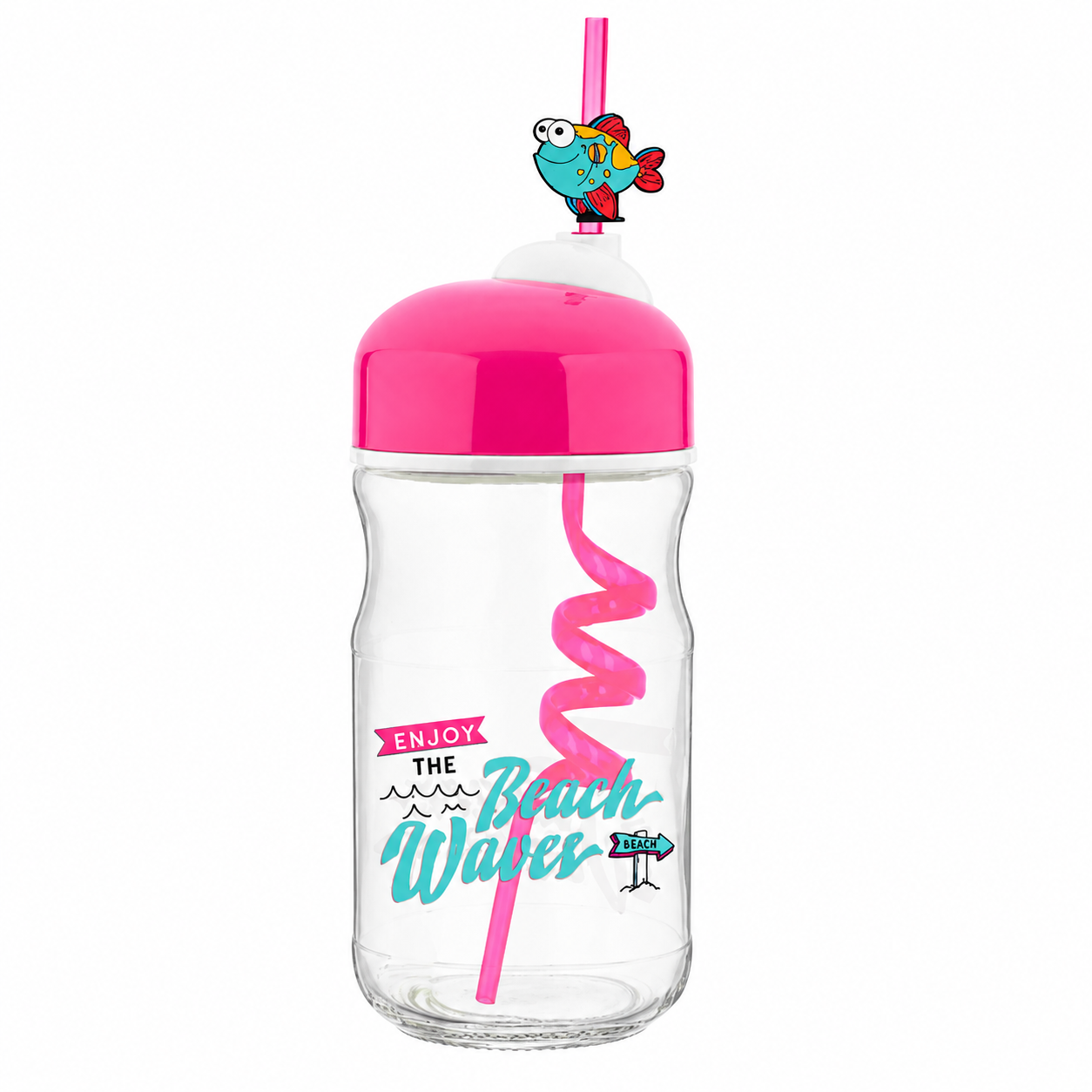 Bubble Kids Patterned Straw Glass Bottle — detail