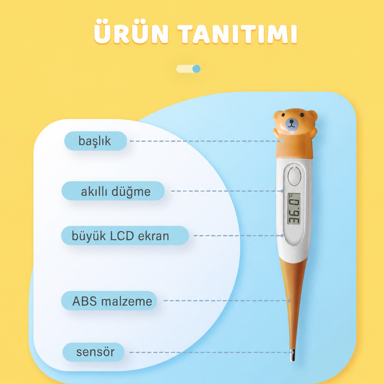 Karikatür Karakter Dijital Ateş Termometre