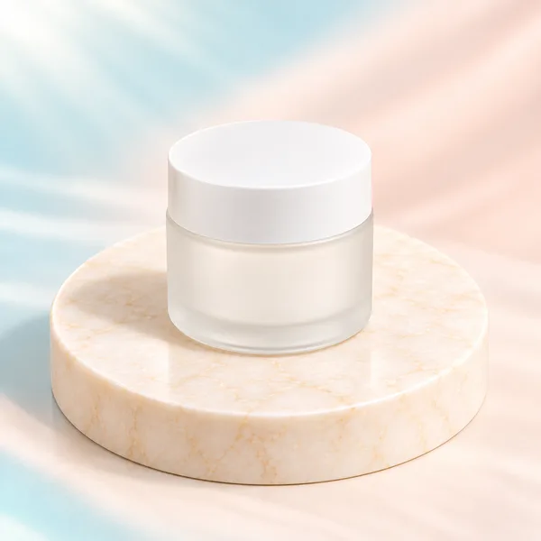 Frosted Glass Cream Jar with White Cap (detail)