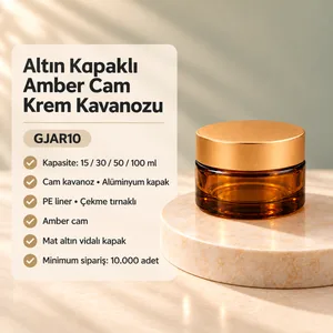 Altın Kapaklı Amber Cam Krem Kavanozu