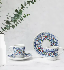 Geleneksel Motifli Türk Kahvesi Fincanı & Bakır Cezve & Türk Kahvesi Hediye Seti