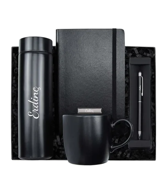Personalized Thermos & Notebook & Black Mug Gift Set