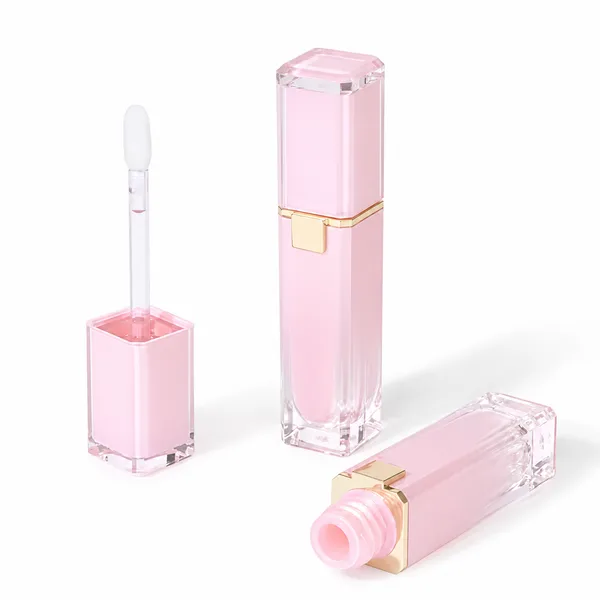 Altın Bantlı Pembe Kare Lip Gloss Ambalajı – 3 ml (detay)