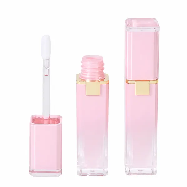 Altın Bantlı Pembe Kare Lip Gloss Ambalajı – 3 ml