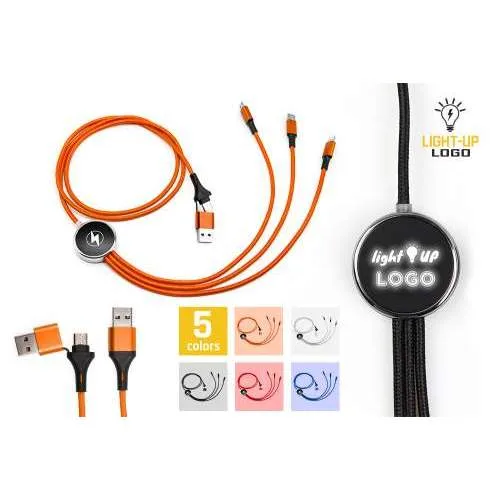 6’sı 1 Arada Işıklı Logolu USB Şarj Kablosu