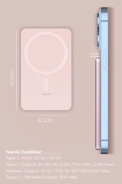 Woyax by Deji Magsafe Powerbank 5000 mAh 20W Hızlı Taşınabilir Şarj Cihazı  Pembe — detay