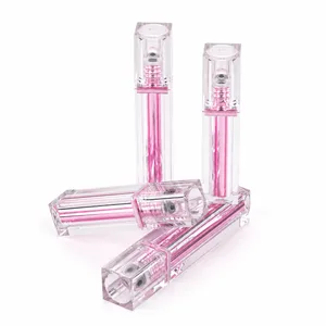 Şeffaf Kare Gövdeli Pembe İç Tüplü Lip Gloss Ambalajı – 3 / 4 ml