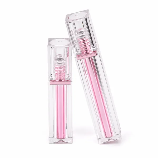 Şeffaf Kare Gövdeli Pembe İç Tüplü Lip Gloss Ambalajı – 3 / 4 ml