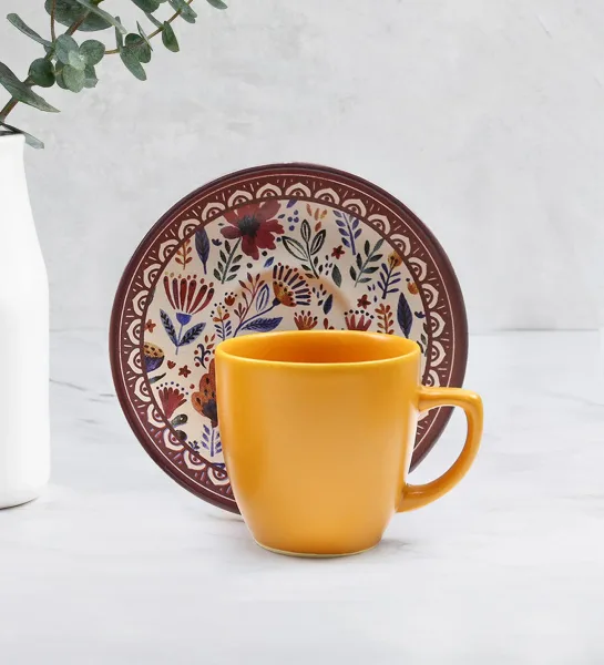 Orange Turkish Coffee Cup & Coffee Side Water Glass & Coffee Serving Napkin Gift Set — detail