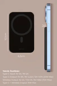 Woyax by Deji MagSafe Power Bank 5000 mAh 20W Fast Portable Charger Siyah
