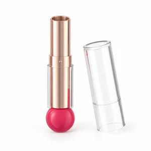 Fuşya Top Başlıklı Şeffaf Rose Gold Ruj Ambalajı