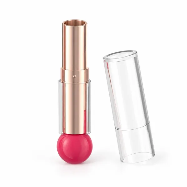 Fuşya Top Başlıklı Şeffaf Rose Gold Ruj Ambalajı (detay)