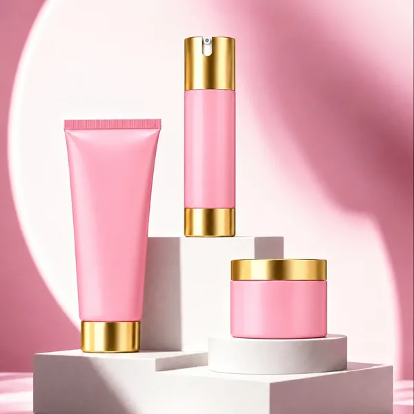 Pembe ve Altın Detaylı Tüp, Airless Şişe ve Kavanoz Koleksiyonu